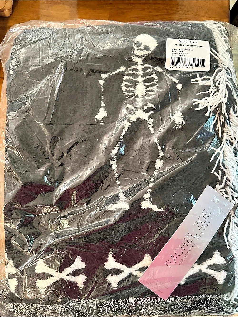 Rachel Zoe Skeleton Tapestry Throw Black & White 50x70 NWT